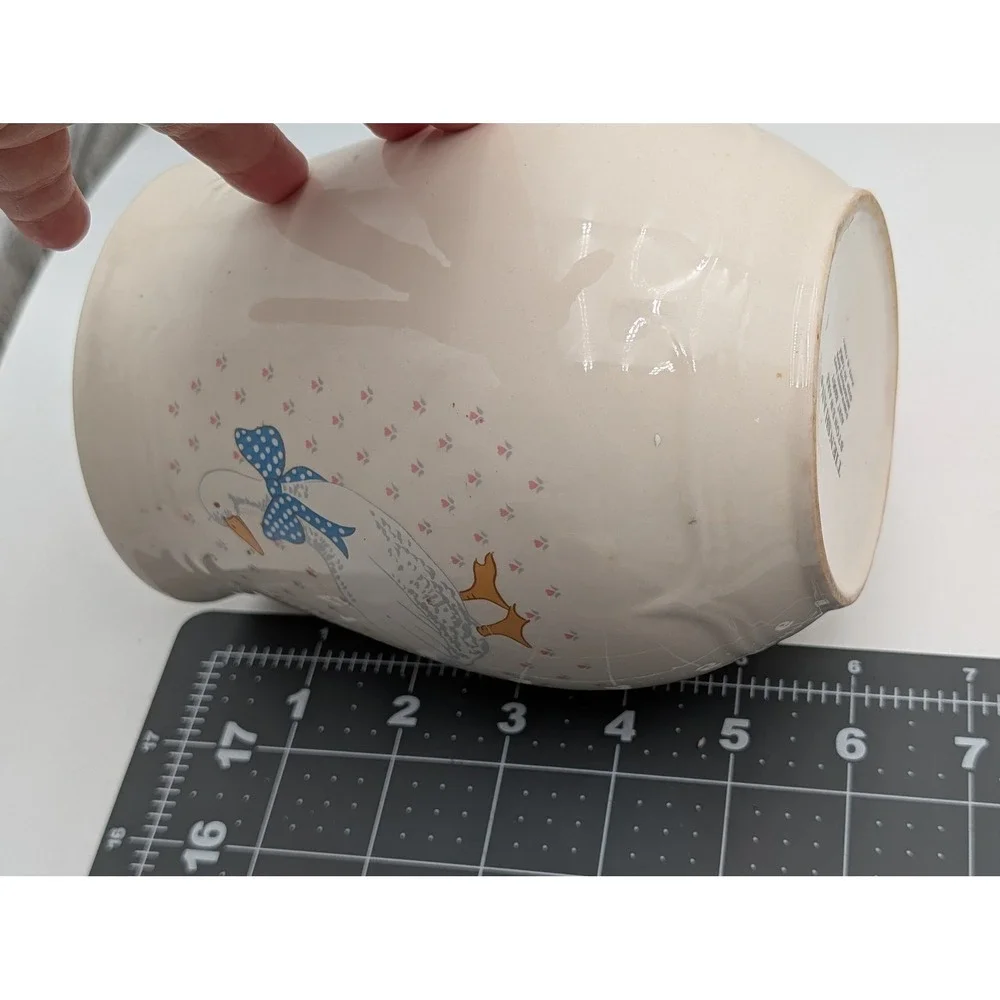 Tienshan Aunt Rhody Stoneware Canister Cream Blue Goose Bow Farmhouse 8 Inch